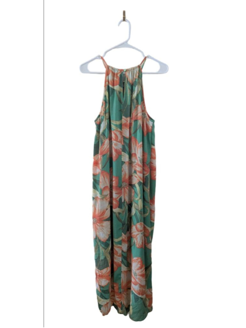 Mlle Gabrielle Floral Halter Maxi Dress Green Orange Boho Flowing M - Picture 3 of 5